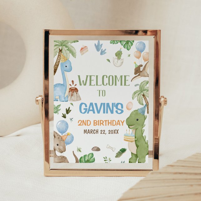Affiche Jurassic Cute Dinosaur Birthday Party Welcome Sign (Créateur téléchargé)