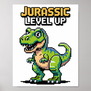 Affiche Juric Level Up Pixel Dinosaur Retro Gamer 