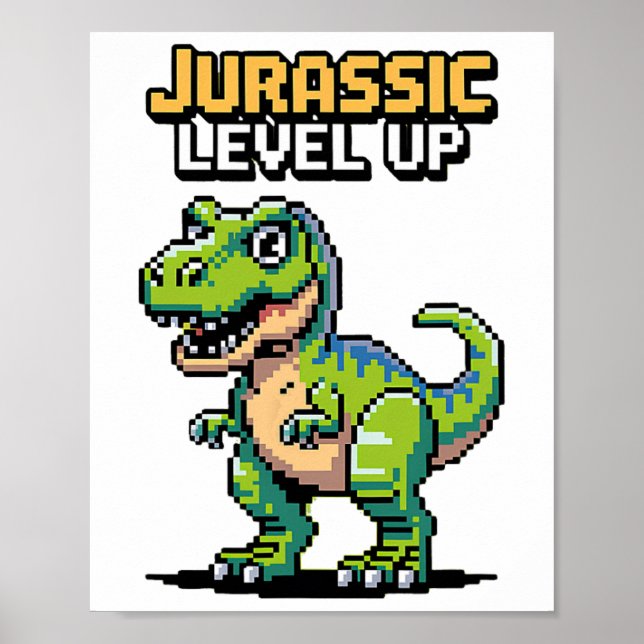 Affiche Juric Level Up Pixel Dinosaur Retro Gamer  (Devant)