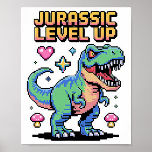 Affiche Juric Level Up Pixel Dinosaur Retro Gamer 1 