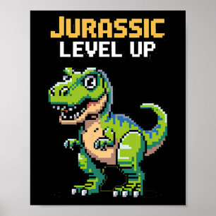 Affiche Juric Level Up Pixel Dinosaur Rétro Joueur 