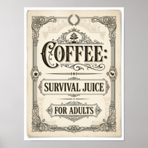 Affiche jus de survie au café pour adultes
