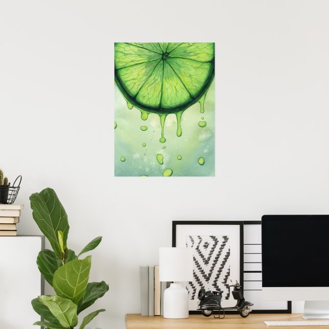 Affiche Jus Tranches de Citron Vert Art Aquarelle (Bureau à domicile)