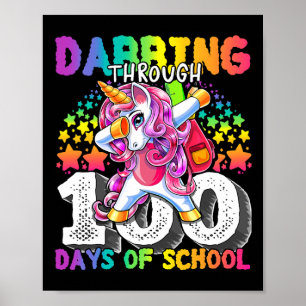 Affiche Jusqu'À 100 Jours D'École Dabbing Unicorn Girls