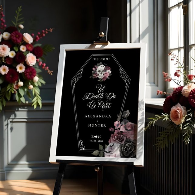 Affiche Jusqu'à la mort Faisons-nous partie Halloween goth (Til Death Do Us Part Halloween Gothic Floral Skull Poster)