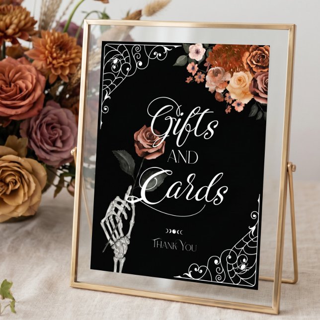 Affiche Jusqu'à la mort Signe de fleurs gothiques d'automn (Til Death Watercolor Skeleton Rose Gifts & Cards Poster)