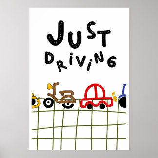 Affiche Just Driving - Road Trip esthétique dessiné à la m