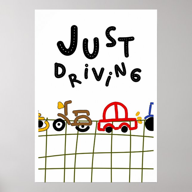 Affiche Just Driving - Road Trip esthétique dessiné à la m (Devant)