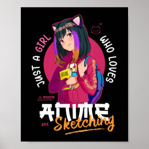Affiche Just Girl Love Anime Sketching Ramen Manga Otaku
