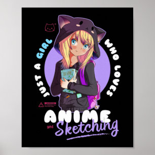 Affiche Just Girl Love Anime Sketching Ramen Manga Otaku