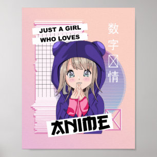 Affiche Just Girl Who Loves Anime - Kawaii Vaporwave 
