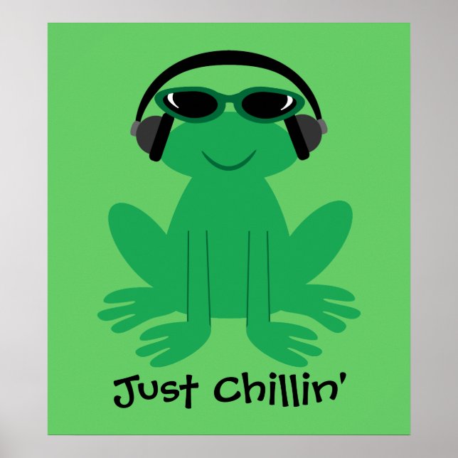 Affiche Juste Chillin' Frog Avec Casque Et Tons (Devant)