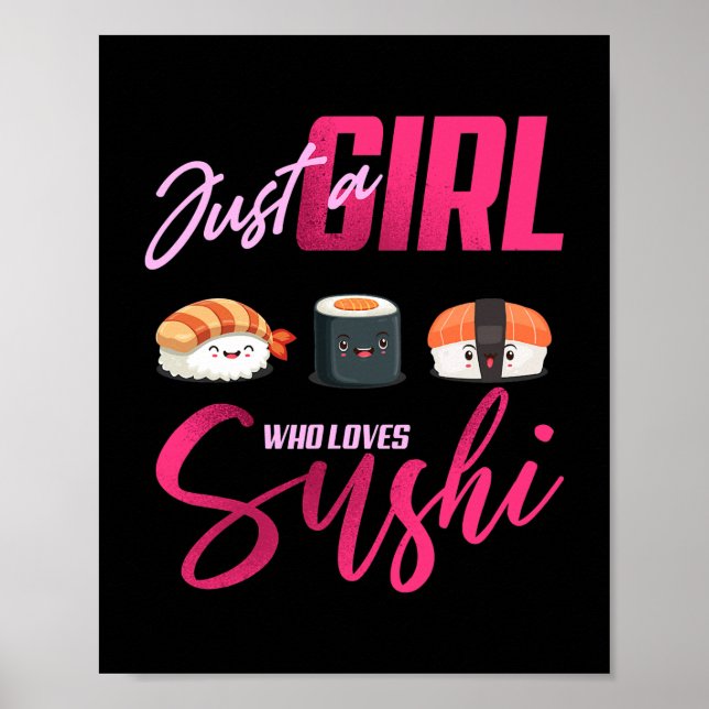 Affiche Juste fille qui aime le sushi drôle japonais Kawai (Devant)