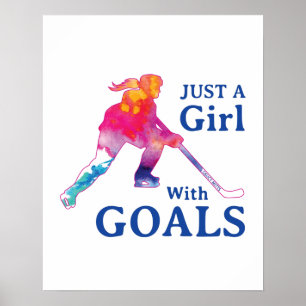 Affiche Juste une fille avec des buts Hockey aquarelle