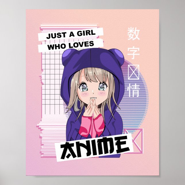 Affiche Juste Une Fille Qui Aime Anime - Kawaii Vaporwave (Devant)