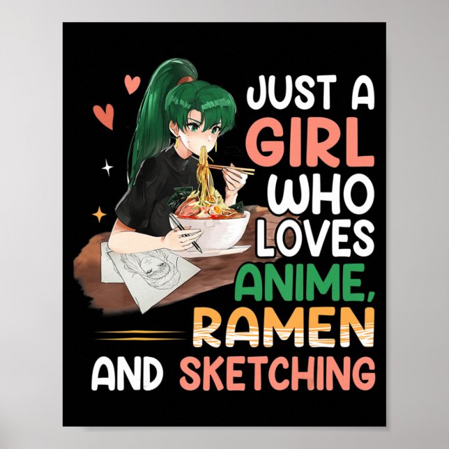 Affiche Juste Une Fille Qui Aime Anime Ramen Et Sketching  (Devant)
