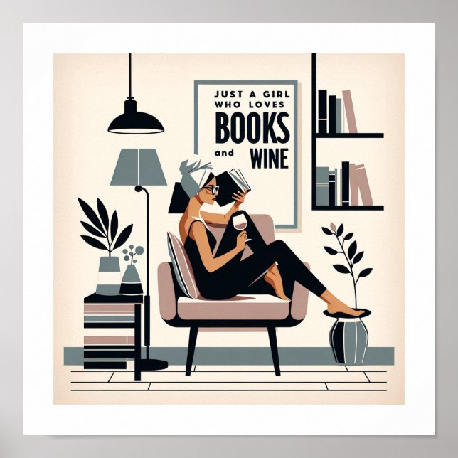 Affiche Juste une fille qui aime les livres et le vin (Devant)