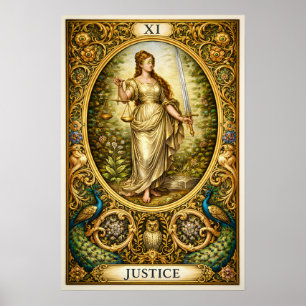 Affiche Justice Carte de Tarot XI – Or Pré-Raphaelite