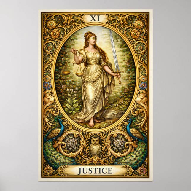 Affiche Justice Carte de Tarot XI – Or Pré-Raphaelite (Devant)