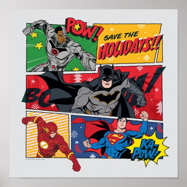 Affiche Justice League "Sauvez les fêtes !" (Devant)