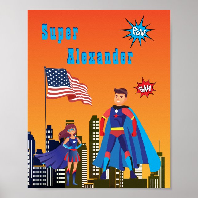 Affiche Justice Superhero USA CUSTOM Colorée Flying (Devant)