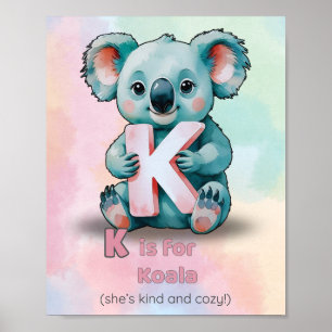 Affiche K est pour Koala - joli Alphabet Wall Art pour Nur