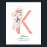 Affiche K Letter Monogram White Orchids and Pampas Grass<br><div class="desc">White orchids and pampas grass letter design elegant poster</div>