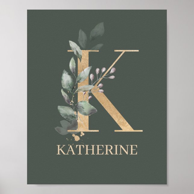 Affiche K Monogramme Floral Personnalisé (Devant)