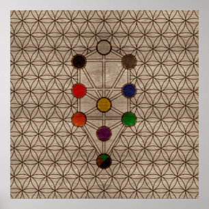 Affiche Kabbalah The Tree of Life on wooden texture