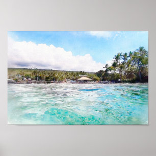 Affiche Kahalu'u Bay Kona Hawaii Océan Aquarelle