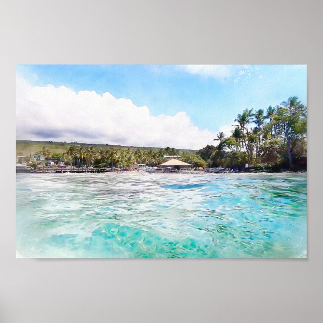 Affiche Kahalu'u Bay Kona Hawaii Océan Aquarelle (Devant)
