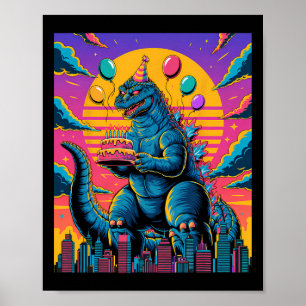 Affiche Kaiju Birthday Lloon And Cake Monster Movie Annive