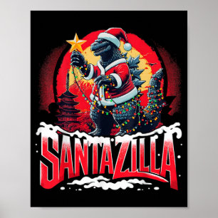 Affiche Kaiju Noël Santazilla Monstre Japonais Dinosaure