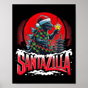Affiche Kaiju Noël Santazilla Monstre Japonais Dinosaure