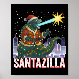Affiche Kaiju Noël Santazilla Monstre Japonais Dinosaure