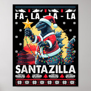 Affiche Kaiju Noël Santazilla Monstre Japonais Dinosaure
