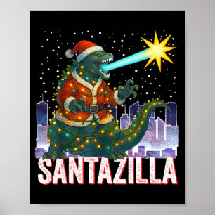 Affiche Kaiju Noël Santazilla Monstre Japonais Dinosaure