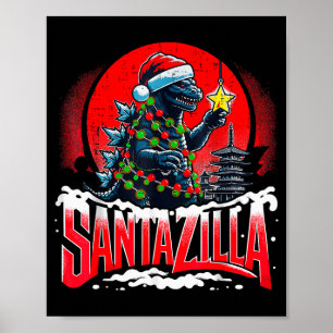 Affiche Kaiju Noël Santazilla Monstre Japonais Dinosaure