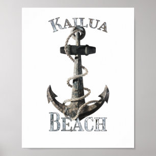 Affiche Kailua Beach Hawaii vacances Ancre nautique
