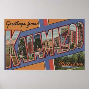 Affiche Kalamazoo, Michigan - Scènes de grandes lettres
