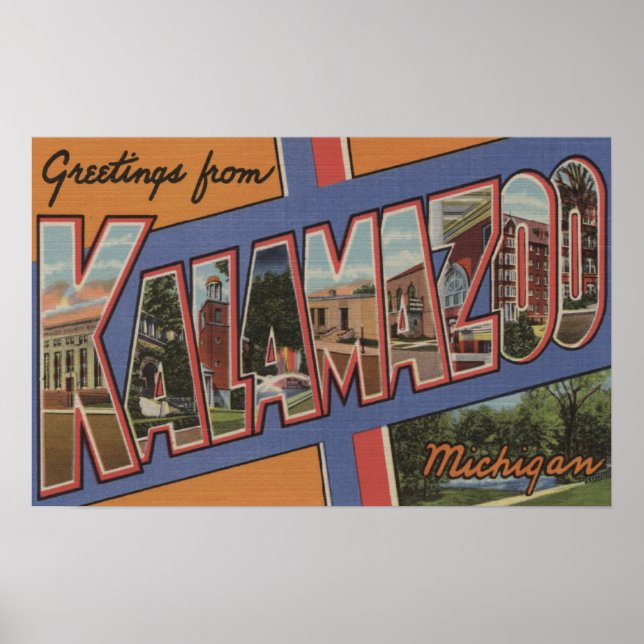 Affiche Kalamazoo, Michigan - Scènes de grandes lettres (Devant)