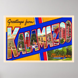 Affiche Kalamazoo Michigan Vintage grande lettre carte pos
