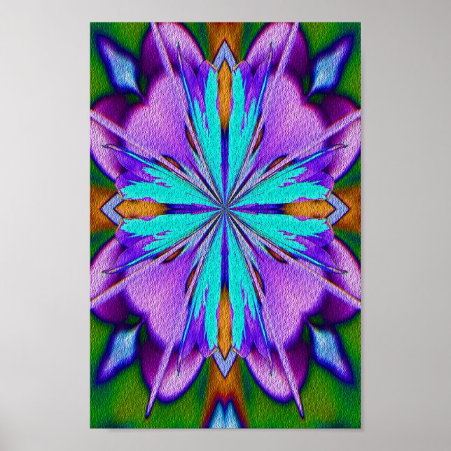 Affiche Kaleidoscope Abstrait Violet Et Turquoise (Devant)
