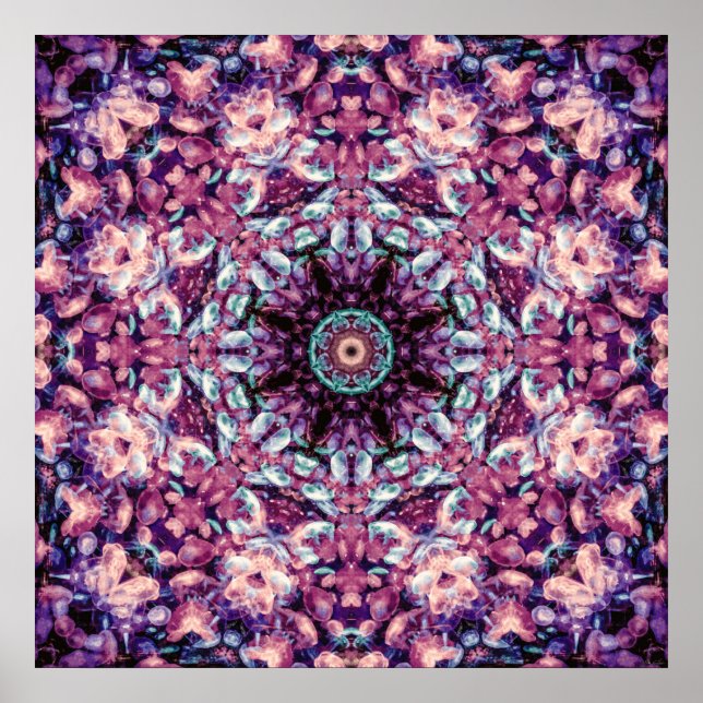 Affiche Kaleidoscope d'art bioluminescent violet mystique  (Devant)