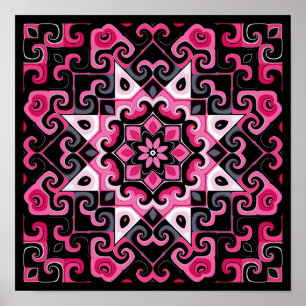 Affiche Kaleidoscope étoile rose et noir