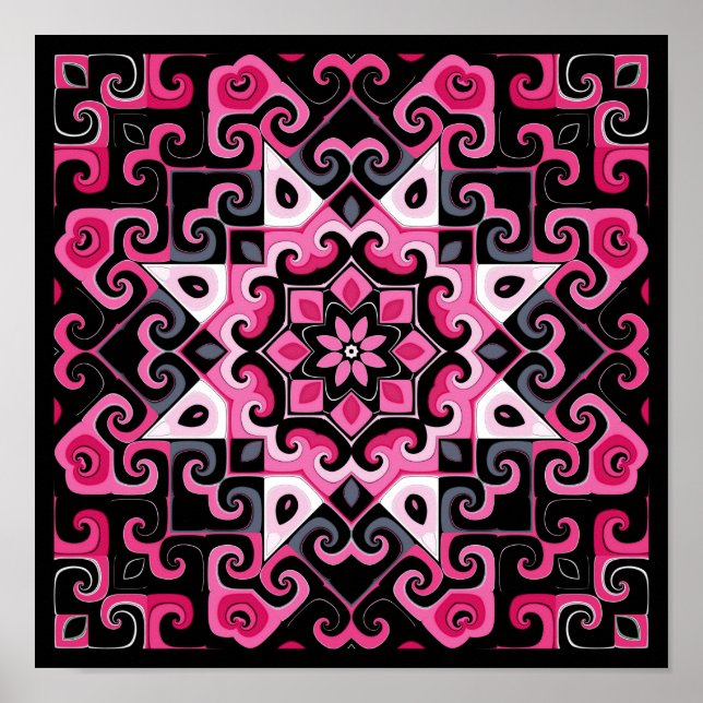 Affiche Kaleidoscope étoile rose et noir  (Devant)