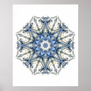 Affiche Kaleidoscope Fractal Mandala Flocon de Neige Bleu