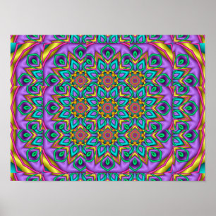 Affiche Kaleidoscope Mandala Fractal Paon Violet