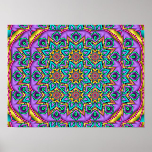 Affiche Kaleidoscope Mandala Fractal Paon Violet (Devant)