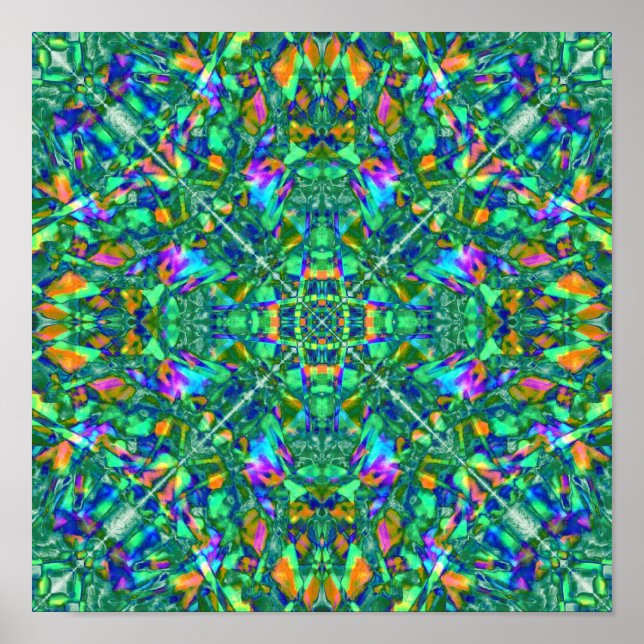 Affiche Kaleidoscope Turquoise Fractal Art (Devant)